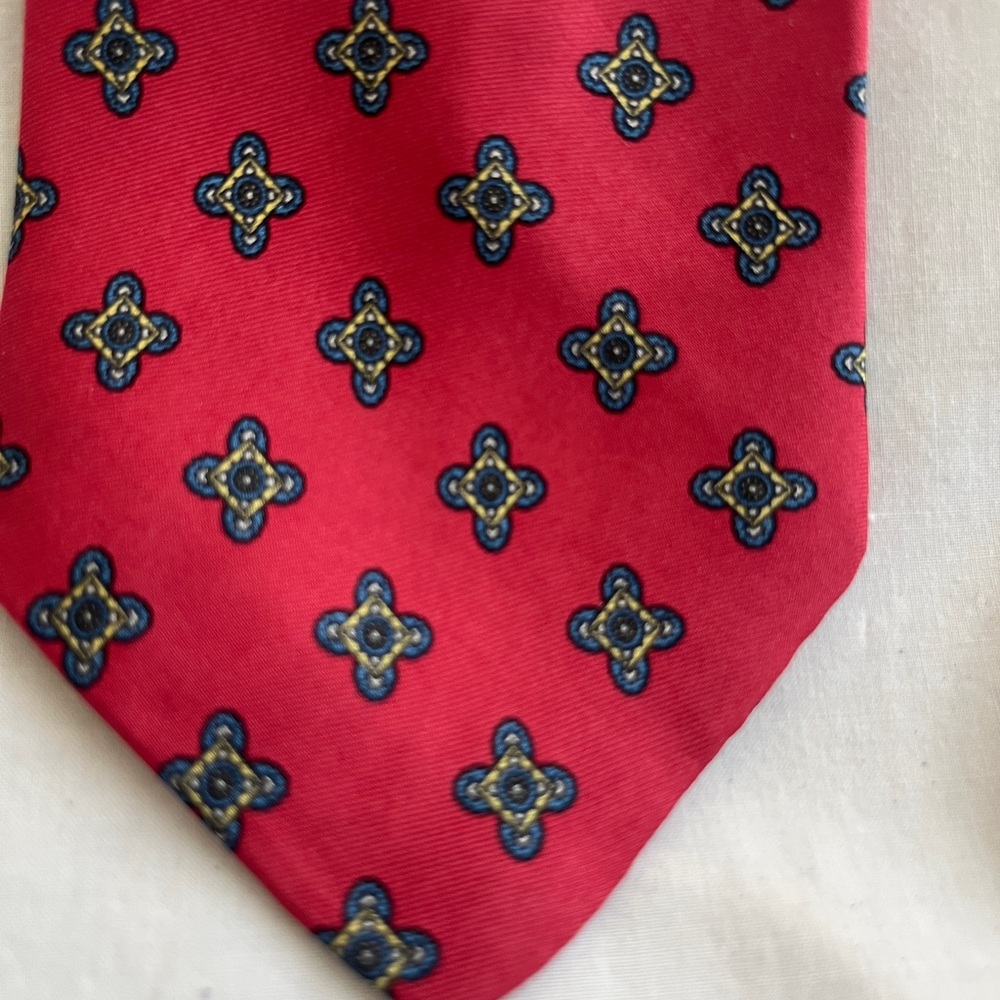 Dior Red and Blue Geometric Silk Tie